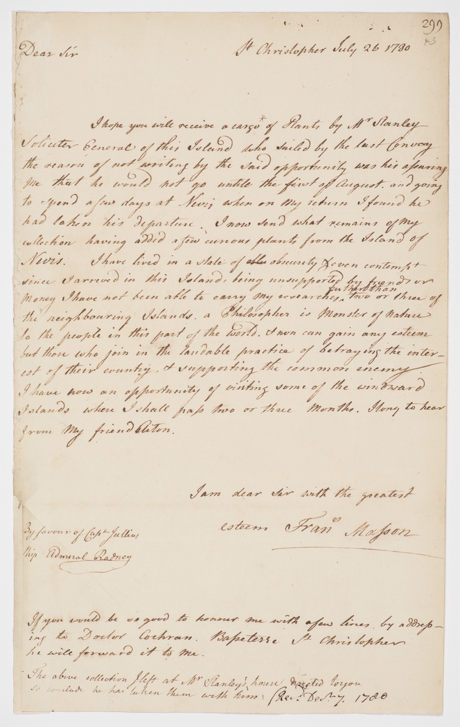 Series 13.18: Letter received by Banks from Francis Masson, 26 July 1780