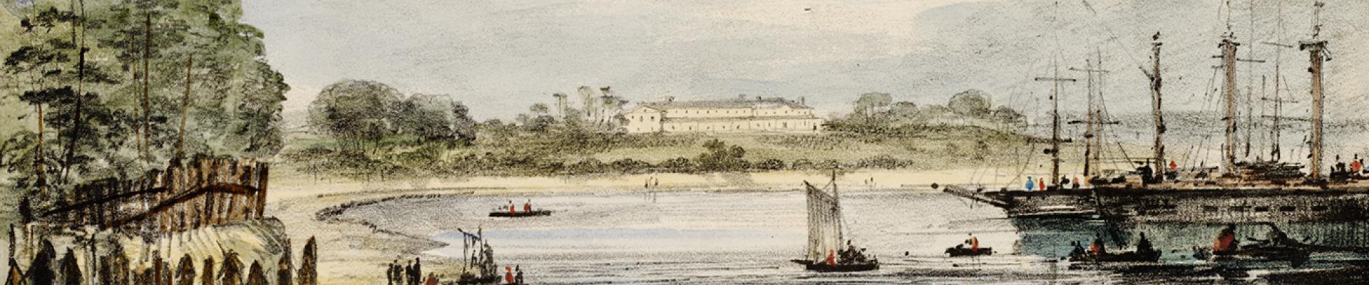 Old Government House, 1836, J.G. Austin, hand coloured lithograph,