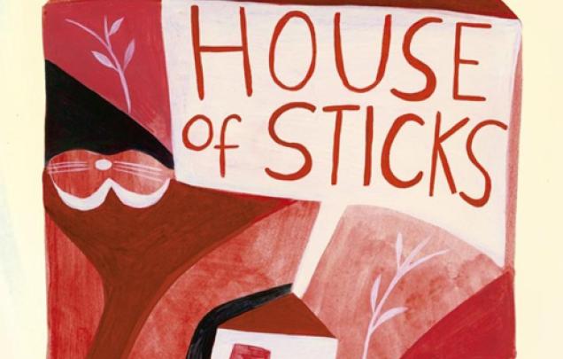 Painting of a house on book cover of House of Sticks by Peggy Frew