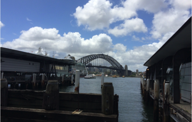 Circular Quay buildings with Harbour Bridge in background