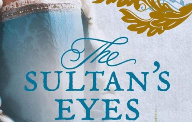 Woman standing in a period costume in front of an old building on book cover of The Sultan's Eyes by Kelly Gardiner