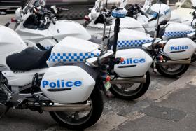 Close up of parked police motorcycles