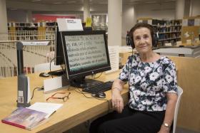 Mari-Paz Ovidi using the Readit Air in the Governor Marie Bashir Reading Room