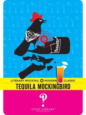 graphic of mockingbird and shattered tequila bottle