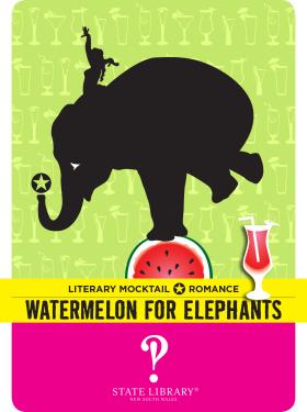graphic of person on elephant with watermelon