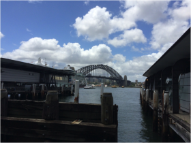 Circular Quay buildings with Harbour Bridge in background