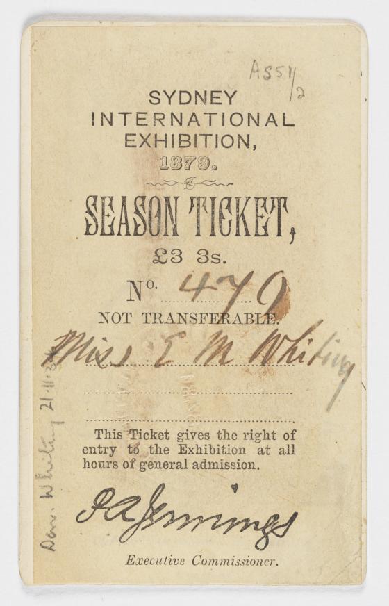 Season ticket issued to Eveline Mary Whiting for the International Exhibition