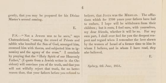 An Address to the Jewish Ladies, Sydney, 1854	