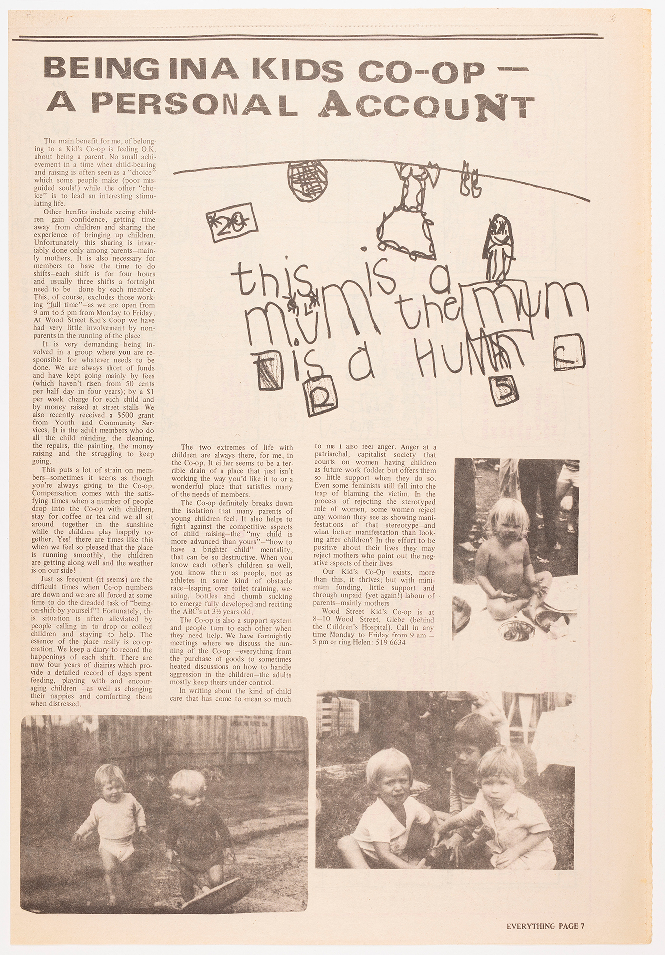 Article with illustrations and the headline "Being in a kids co-op - a personal account".
