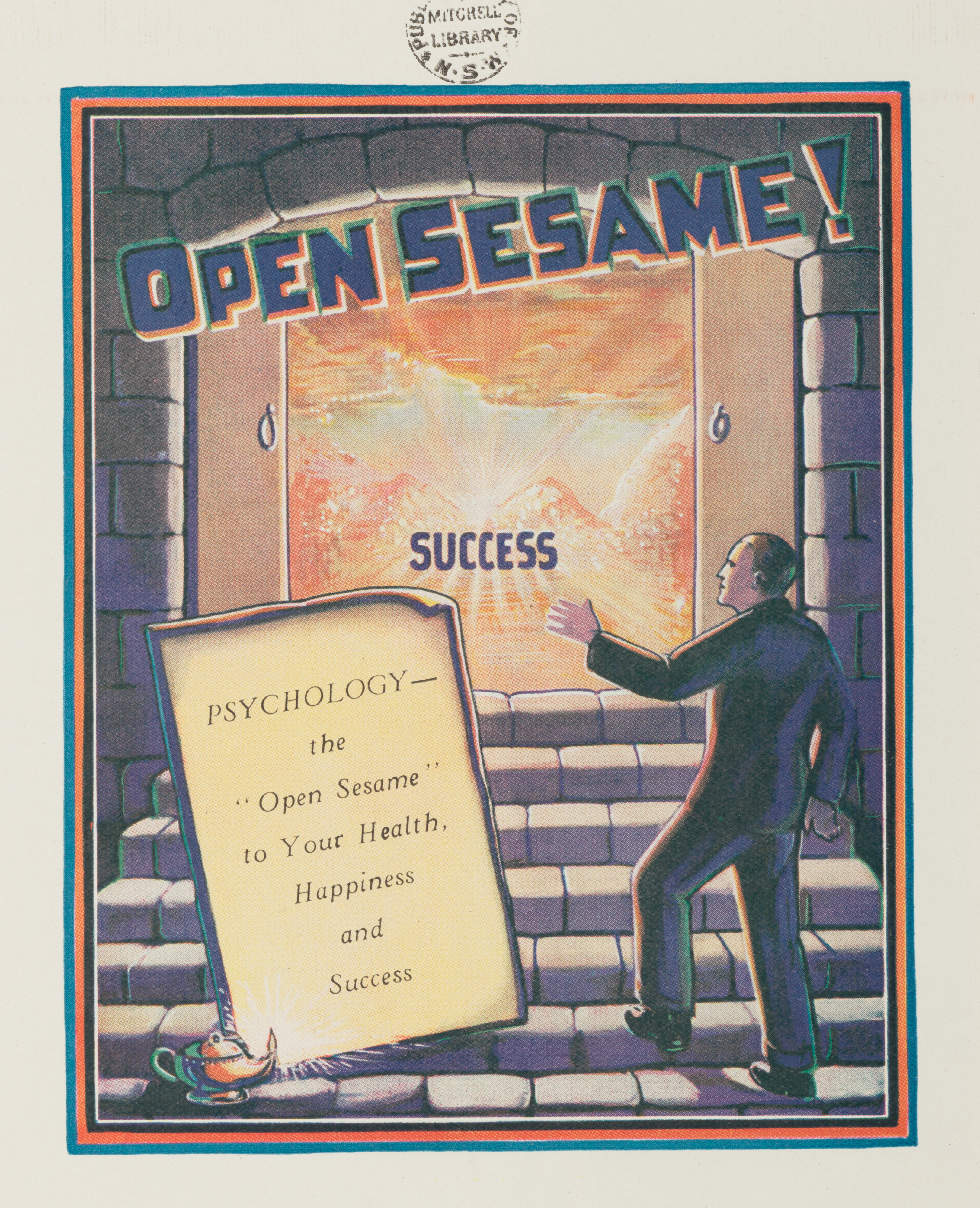 Drawing of man standing at the foot of stairs. The word 'success' is in a doorway at the top of the stairs.