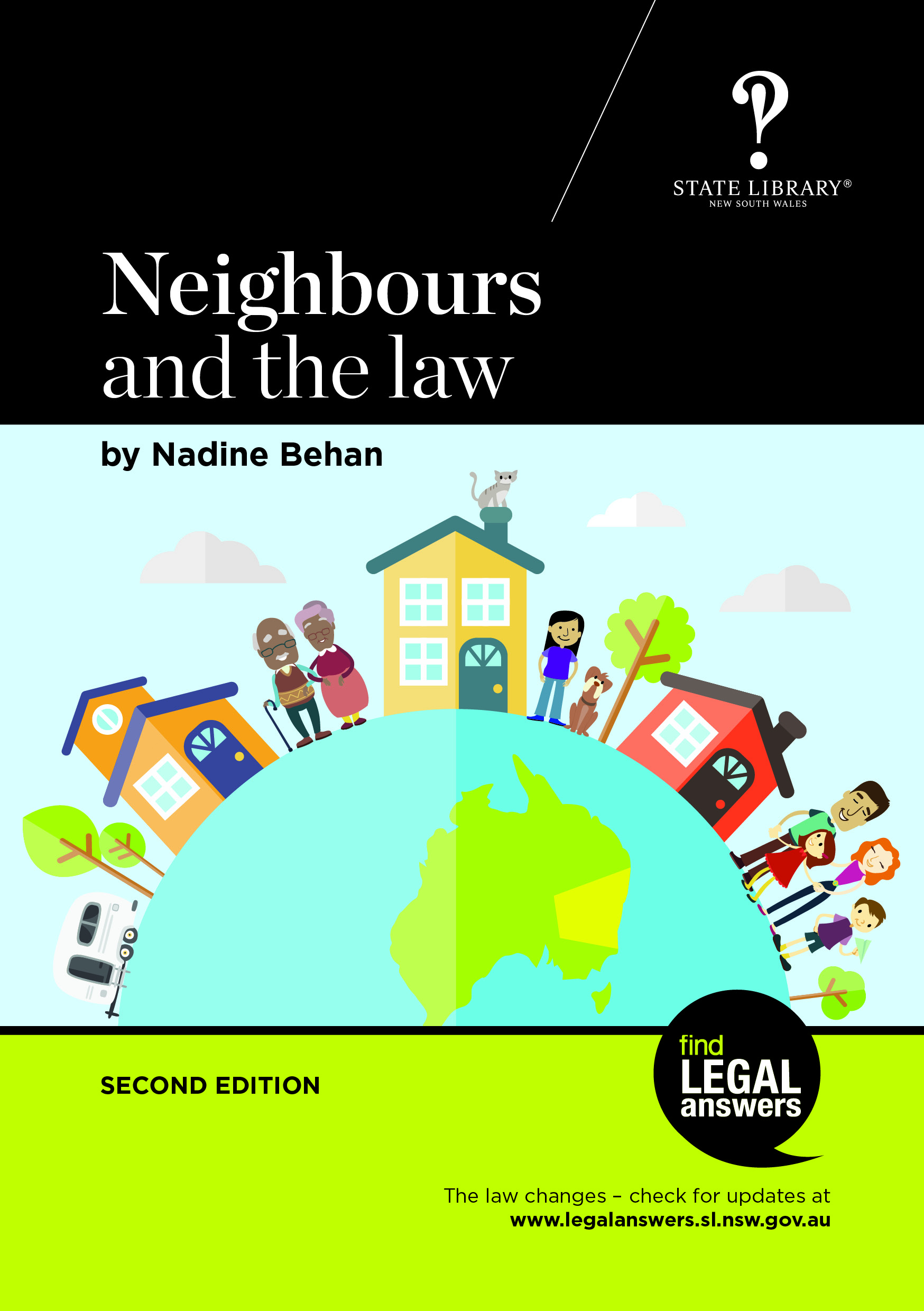 Cover image of Neighbours and the law, graphic image of people and houses
