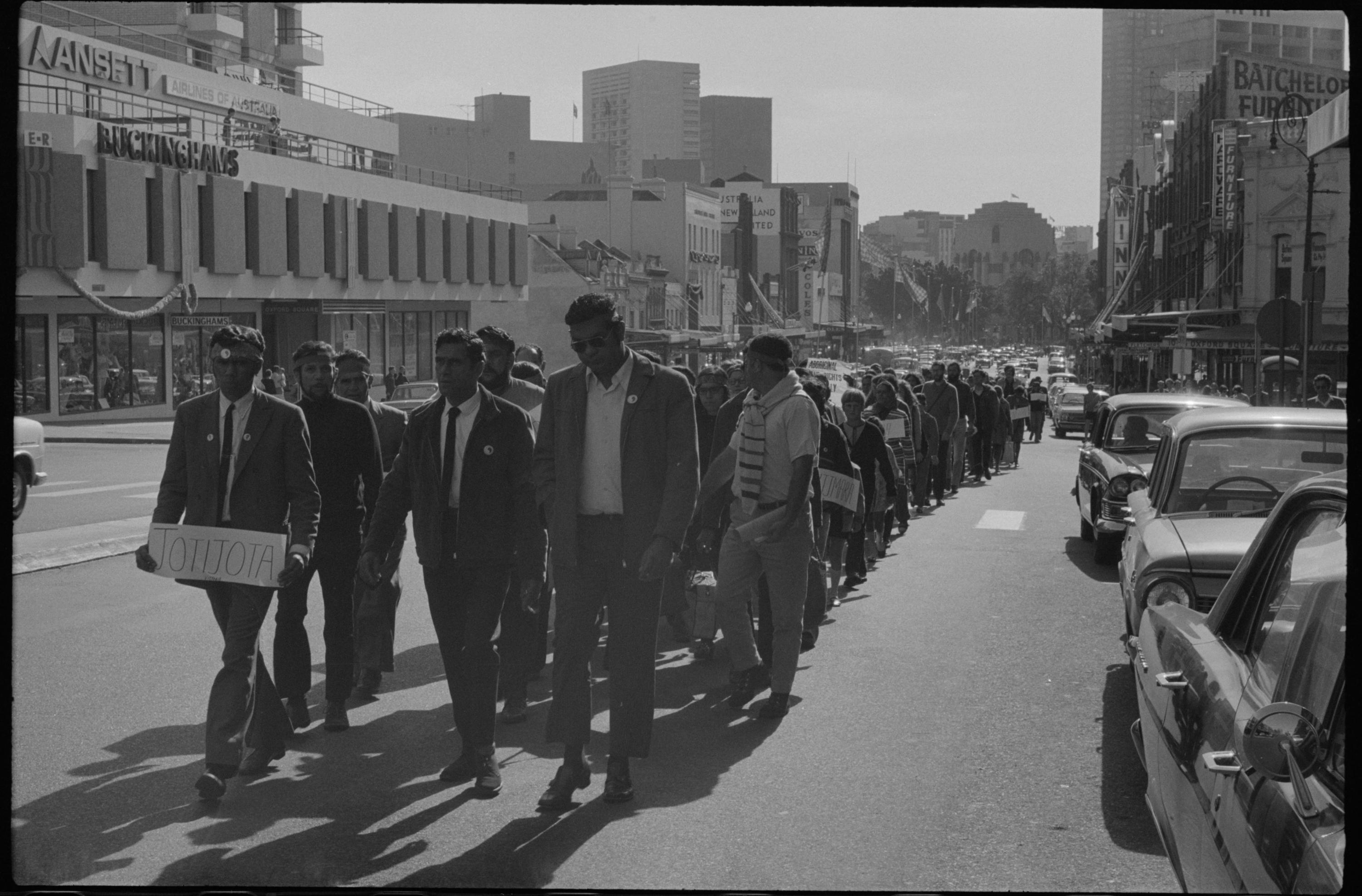 Tribune negatives including meeting of FCAATSI leaders at Sydney Town Hall and protestors at Day of Mourning memorial gathering and procession in Sydney, 28 April 1970-29 April 1970
