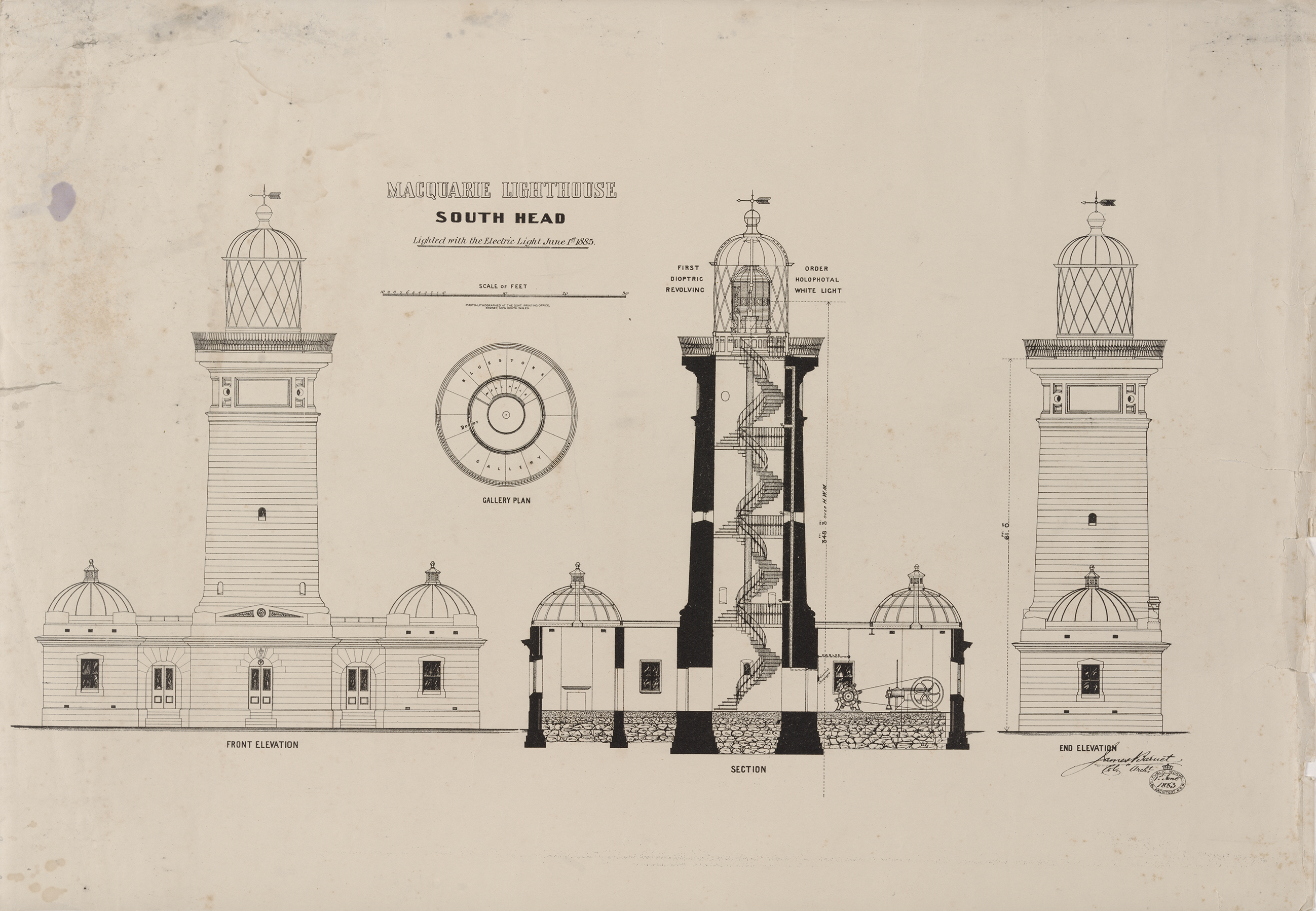 Plan section and elevation of Macquarie Lighthouse South Head, 1885