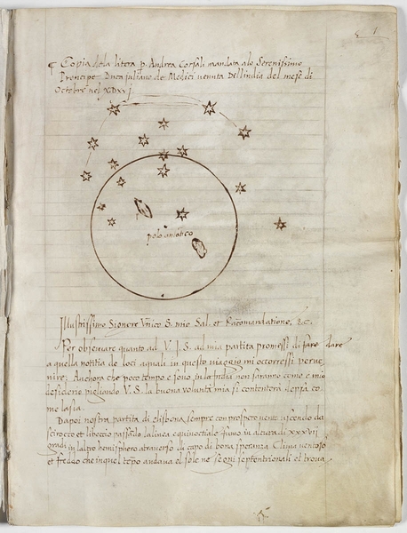 A hand written manuscript with a drawing of a circle surrounded by stars.