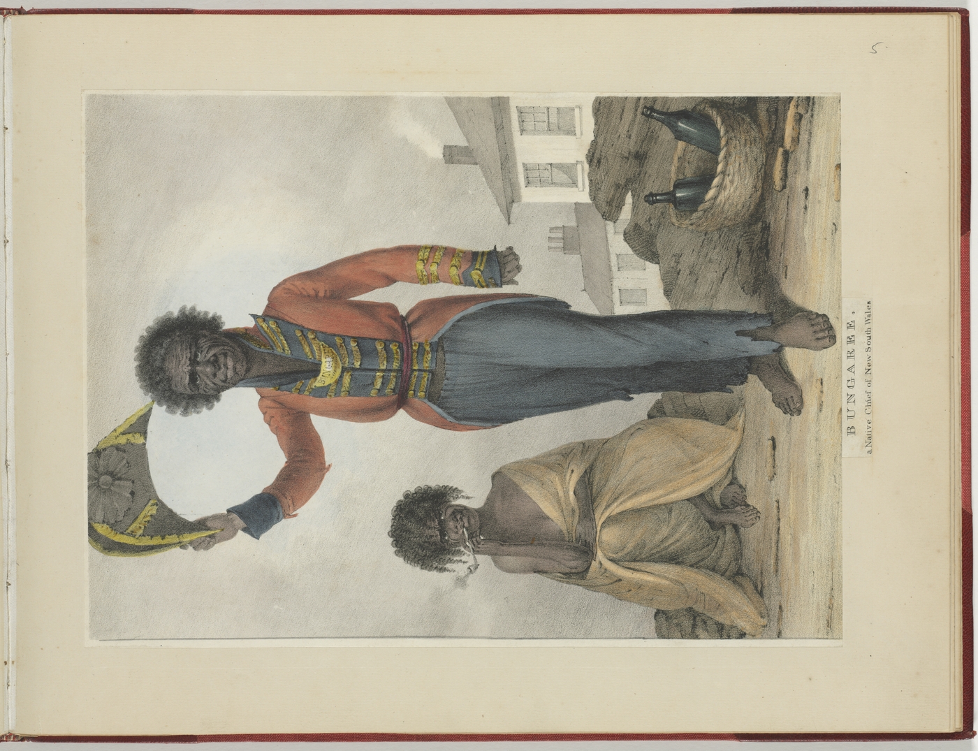 Bungaree. a Native Chief of New South Wales by Augustus Earle, hand-coloured lithograph, published in his Views in New South Wales and Van Diemens Land, 1830