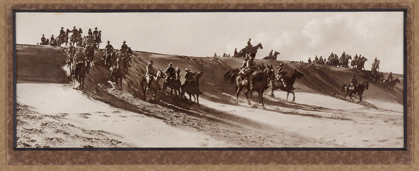 The advance through the desert with the Australian Light Horse in Palestine, 1918.