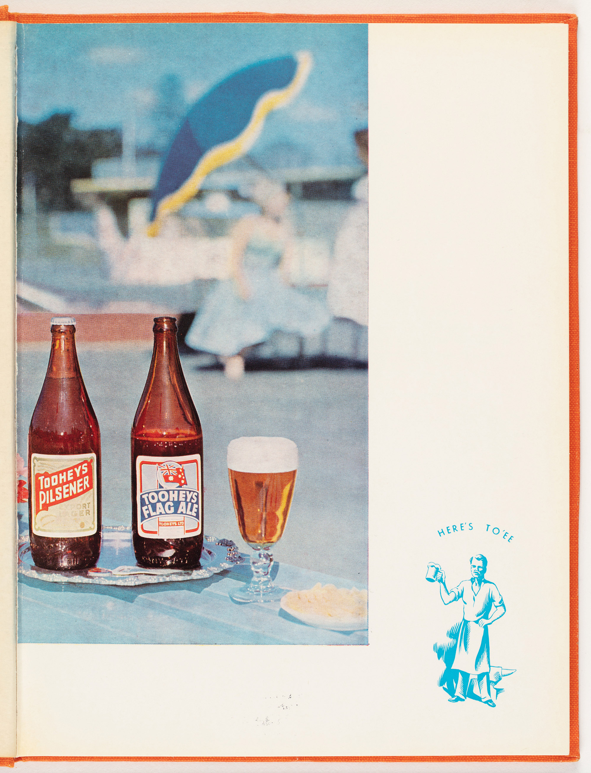 Inside cover of report with picture of two bottled beers and a stemmed glass full of beer, in the background two women sit on sun-terrace. 