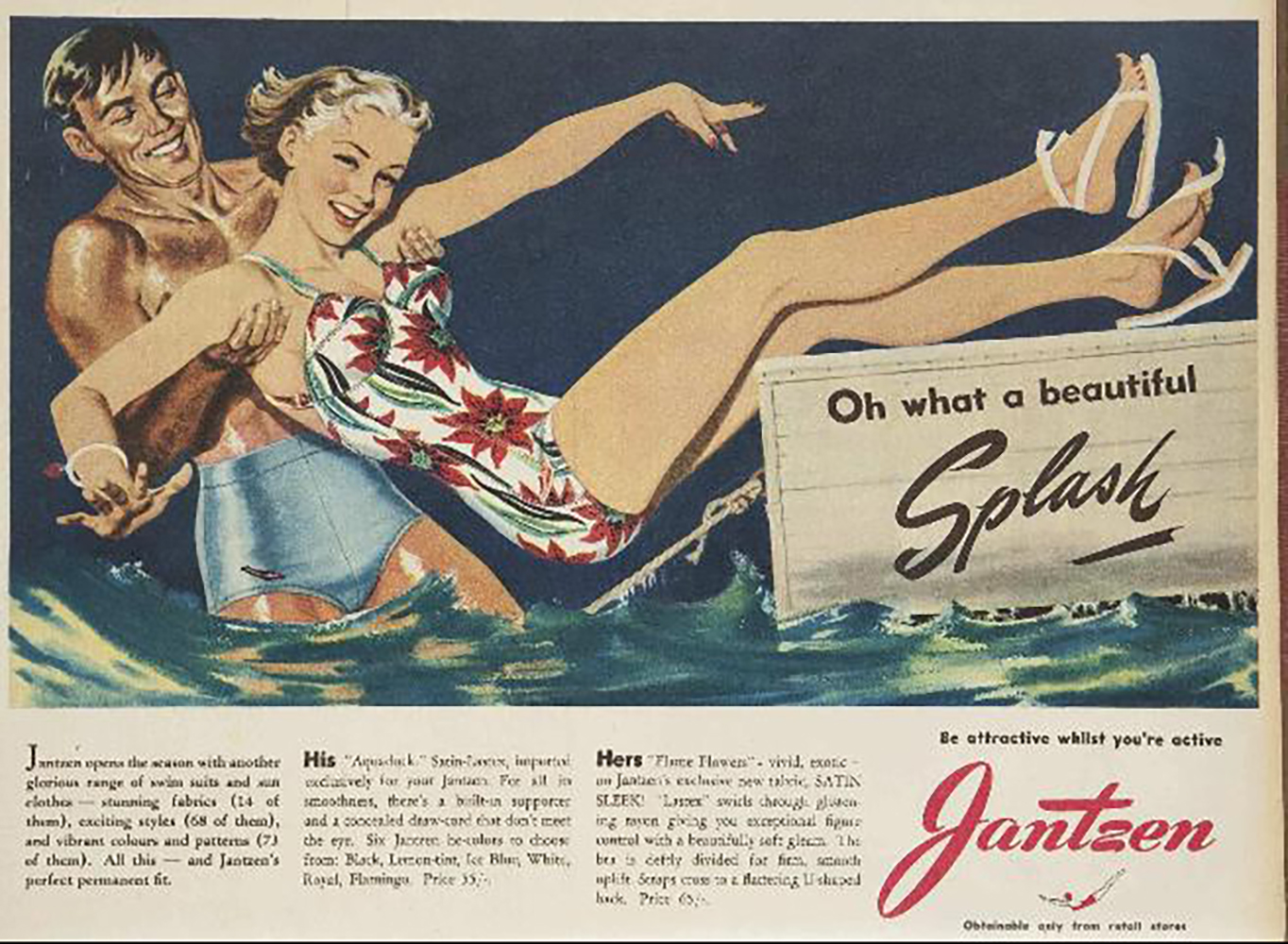 JANTZEN magazine ad reads 'Oh, what a beautiful splash'