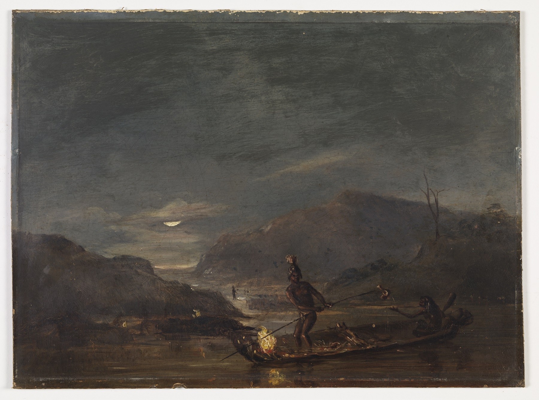 A group of Aboriginal Australians fishing, in an unknown location, at night.