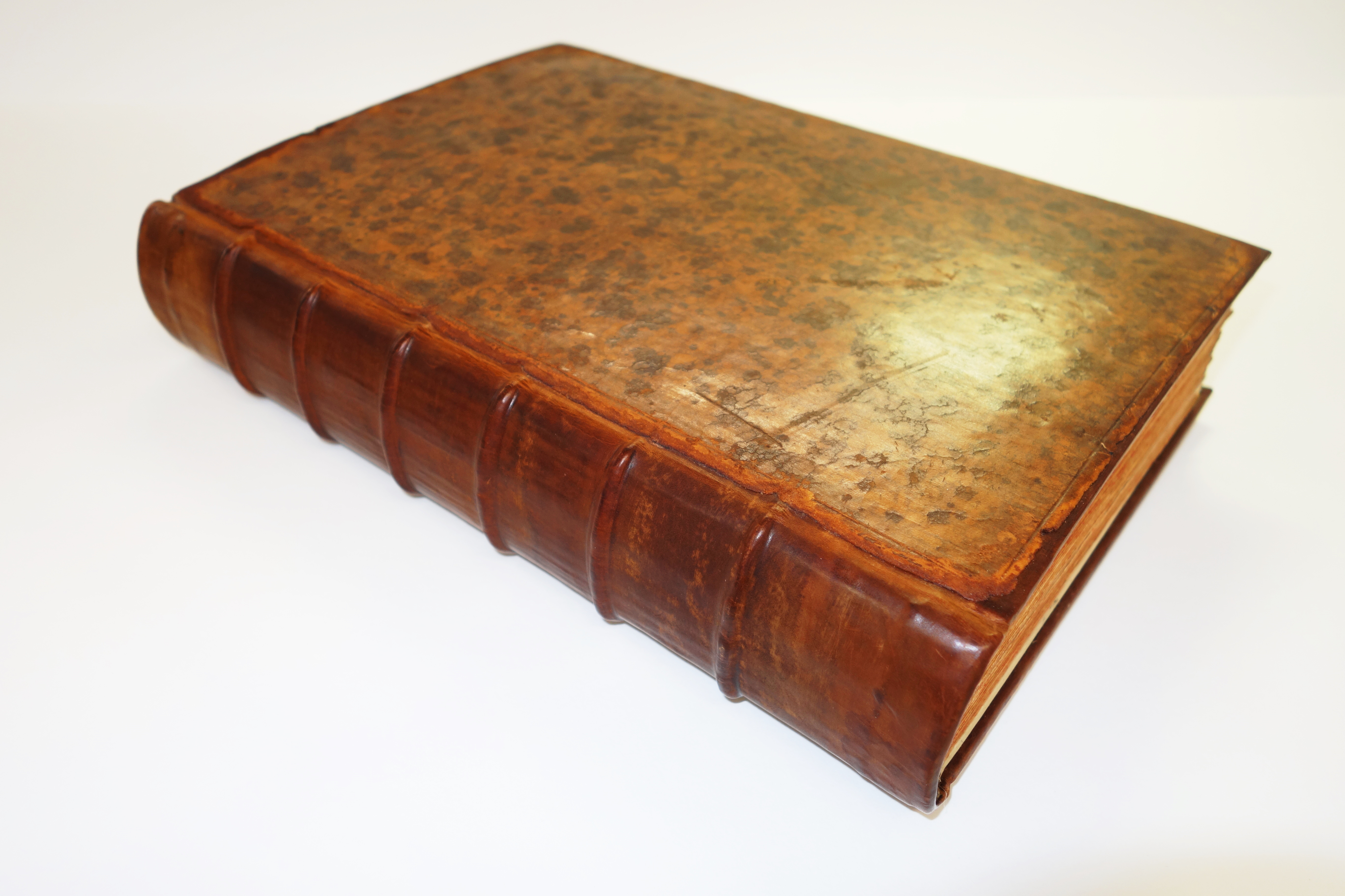 Repaired book recovered in brown leather
