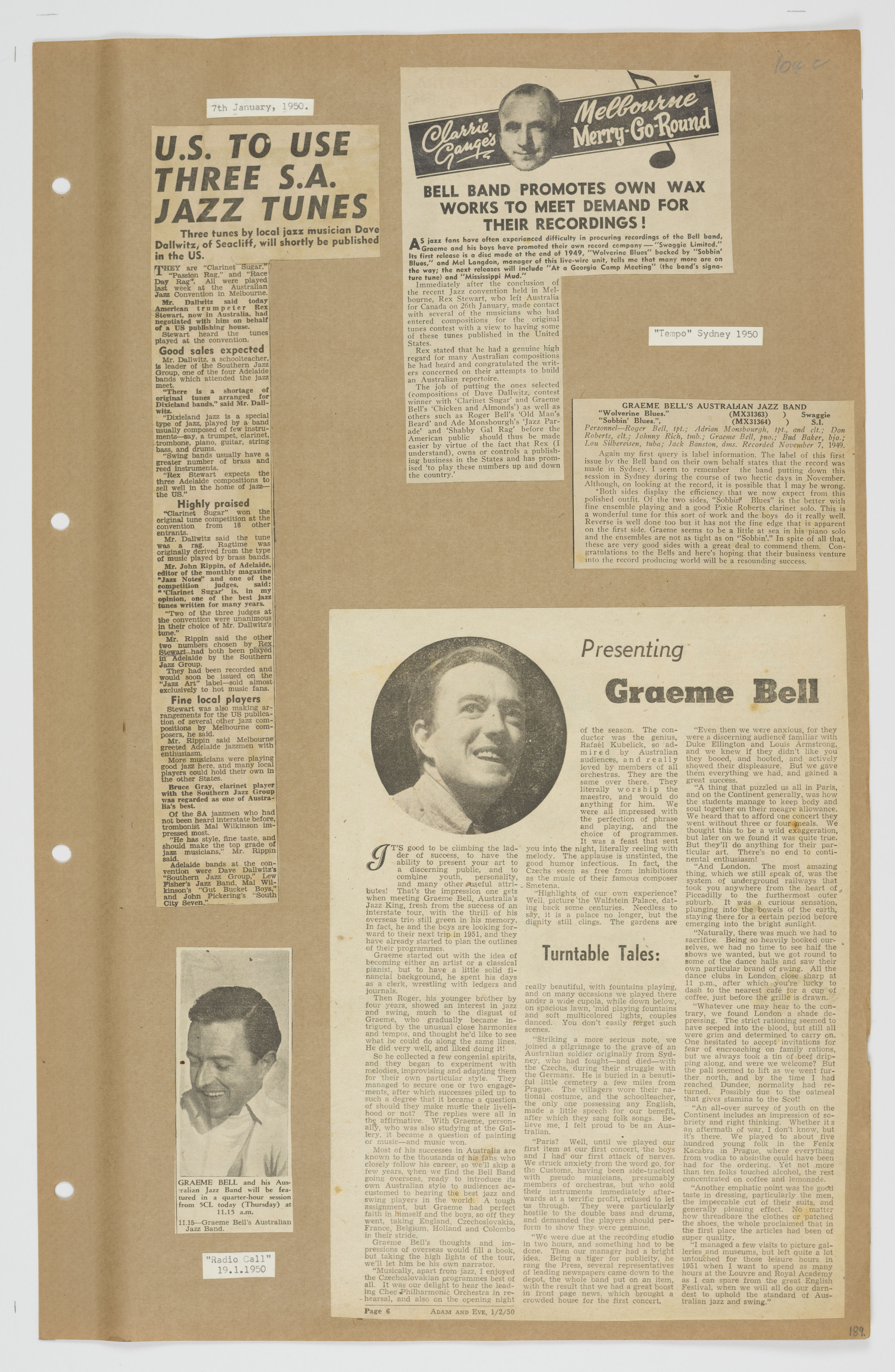 A page from Volume 1 of the Graeme Bell scrapbook collection.