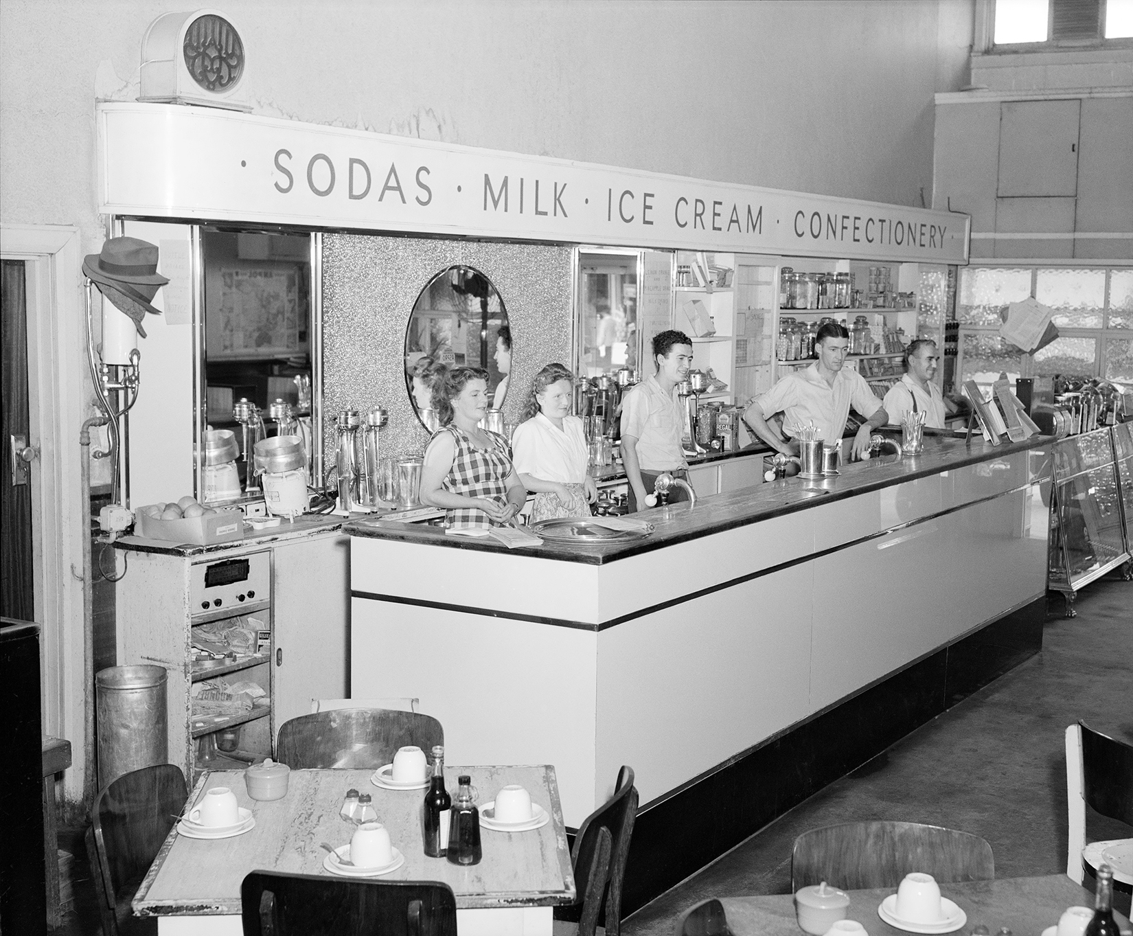 The Milk Bar section of the Aroney’s bright airy restaurant, Penrith by Max Dupain, 1948