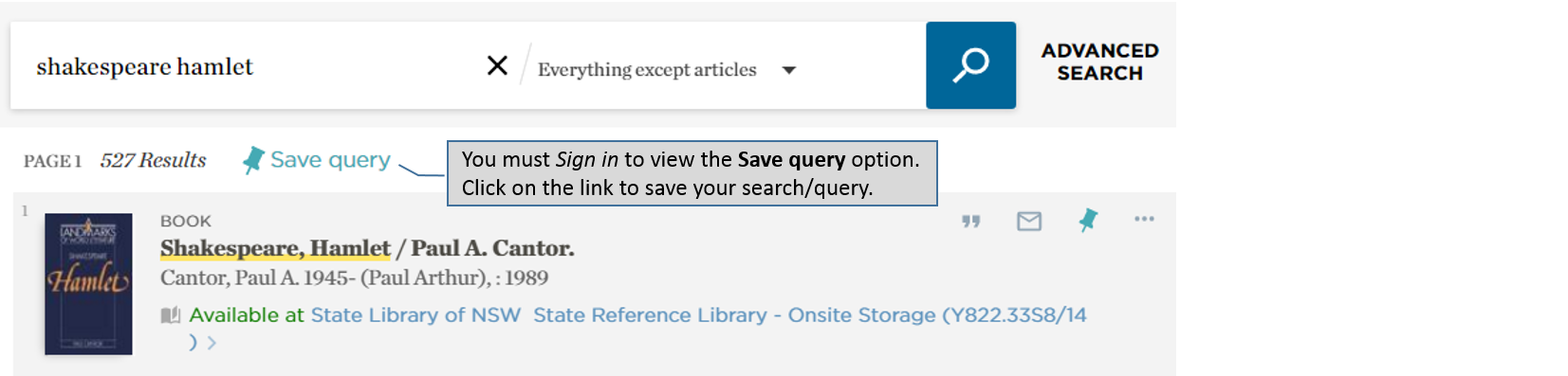 Catalogue – saving and viewing queries