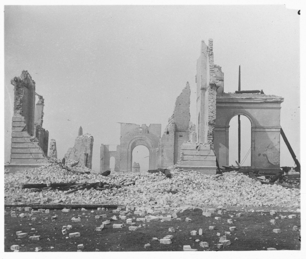 Garden Palace ruins after fire, taken from Garden Palace Grounds, 1882
