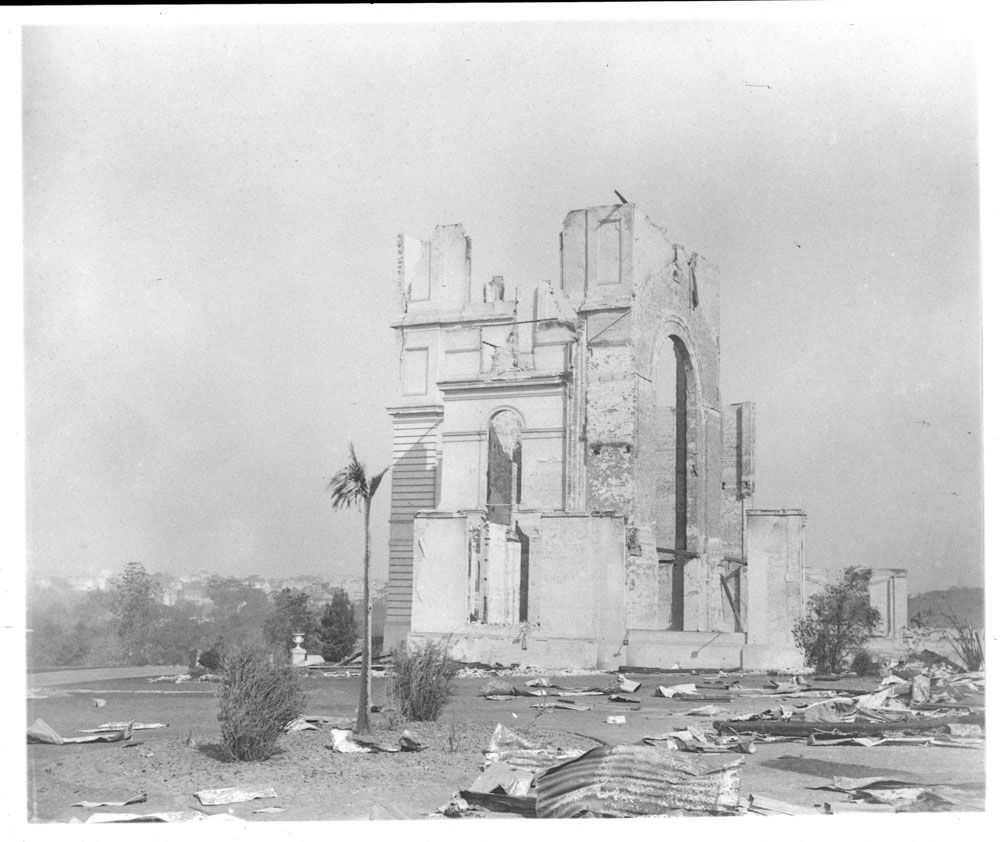 Garden Palace ruins after fire, taken from Garden Palace Grounds