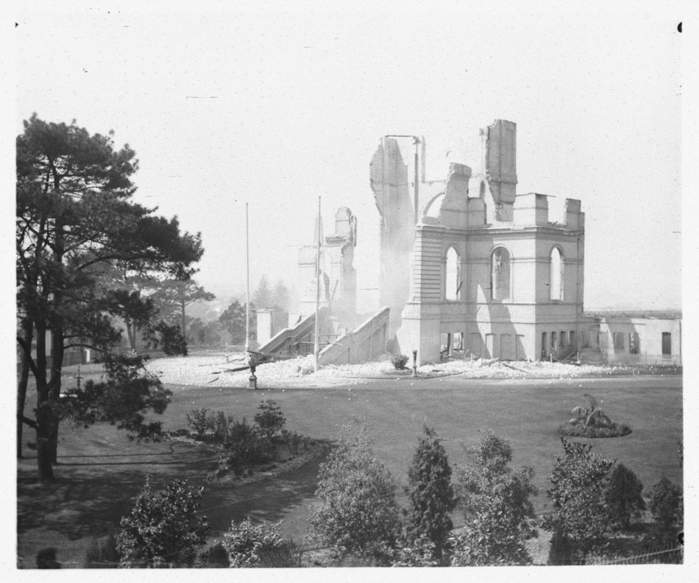 Garden Palace ruins after fire, taken from Reform Club, Macquarie, 1882