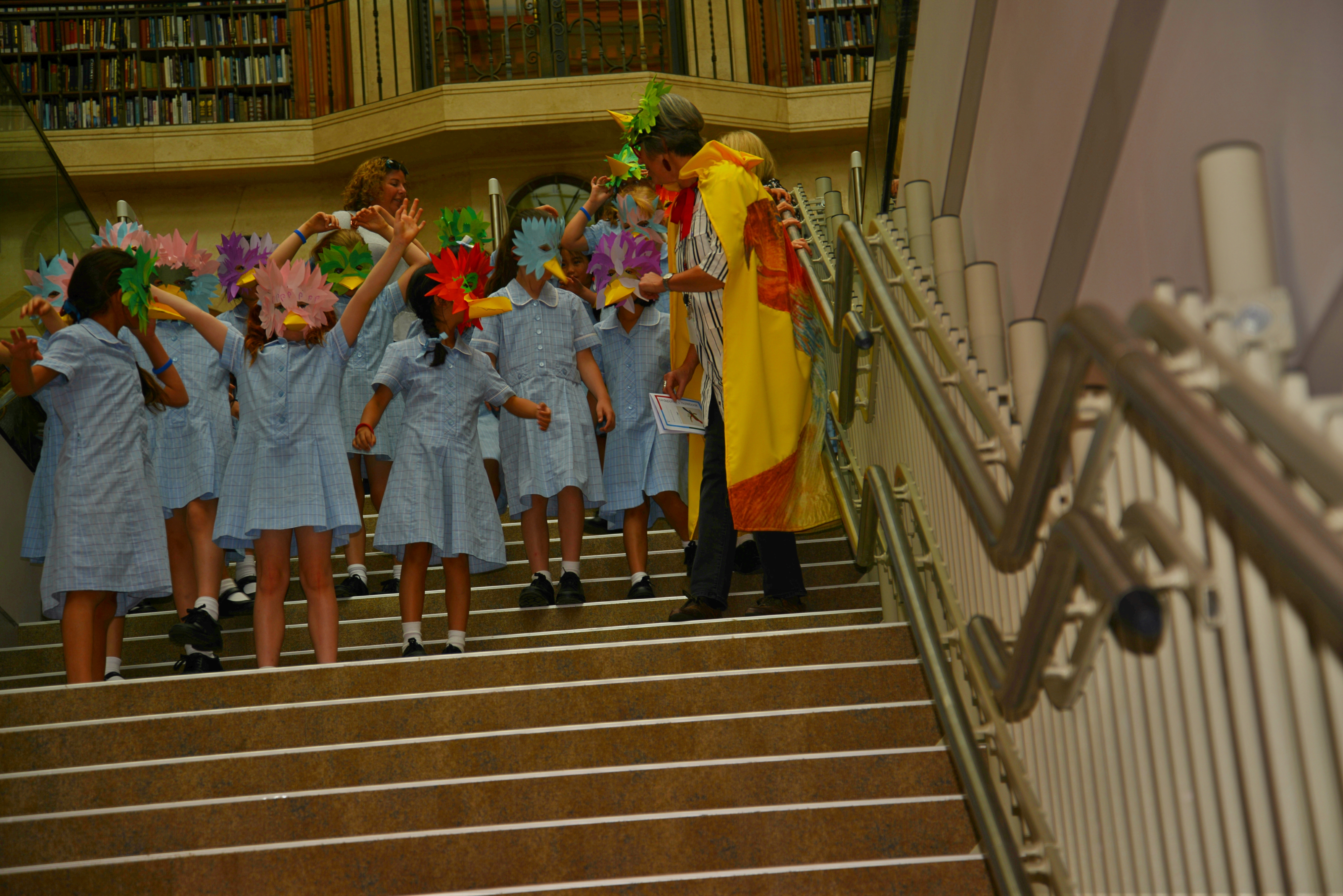 students on stairs in costume