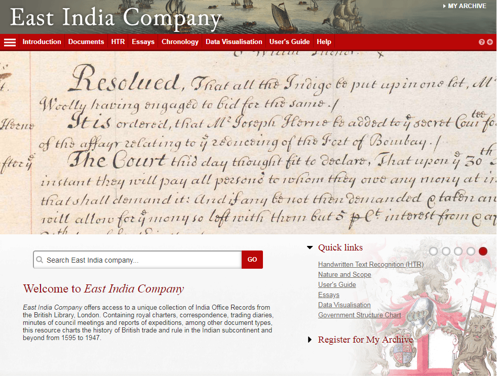 Screenshot of East India Company database