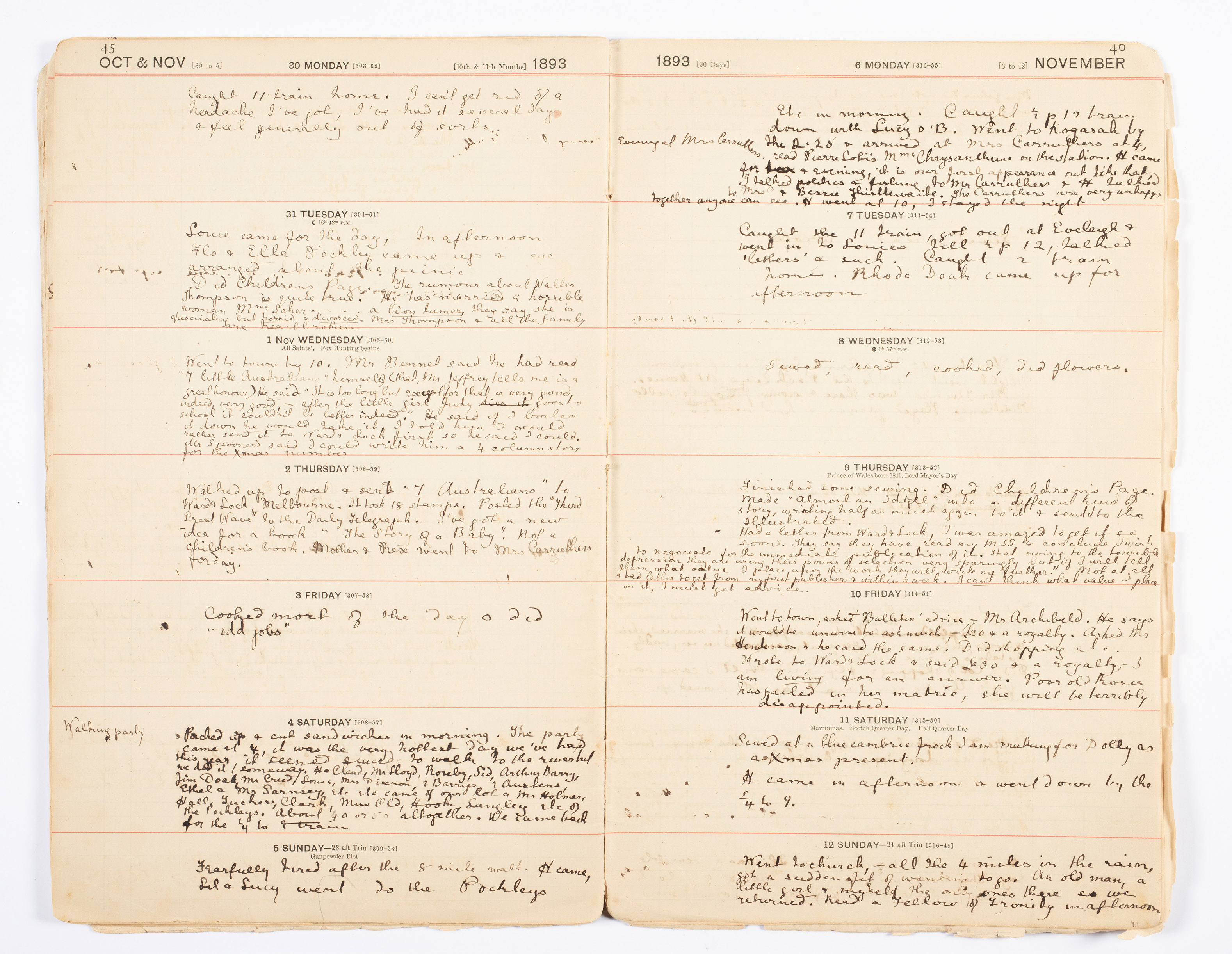 Page from Ethel Turner diary