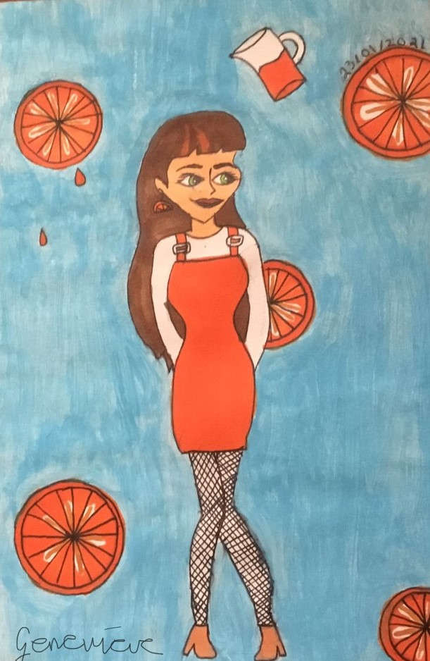 Woman wearing orange dress