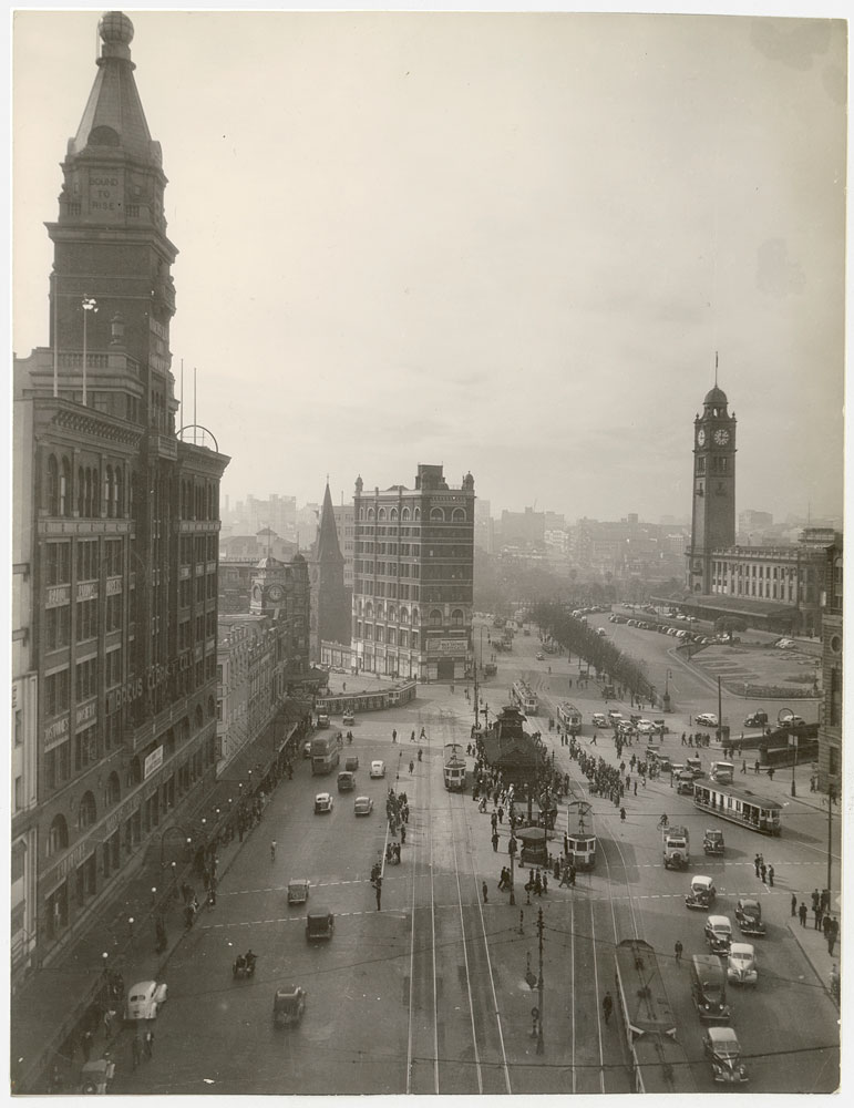 Railway Square, c. 1945, by unknown photographer, Silver gelatin photoprint, PXA 907/16/33 