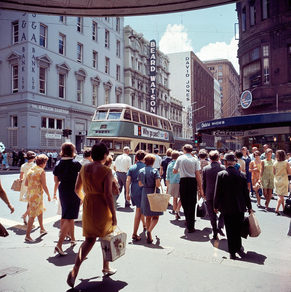 Pedestrians in George Street, 1968, by Jack Hickson, Colour transparency, APA 46146