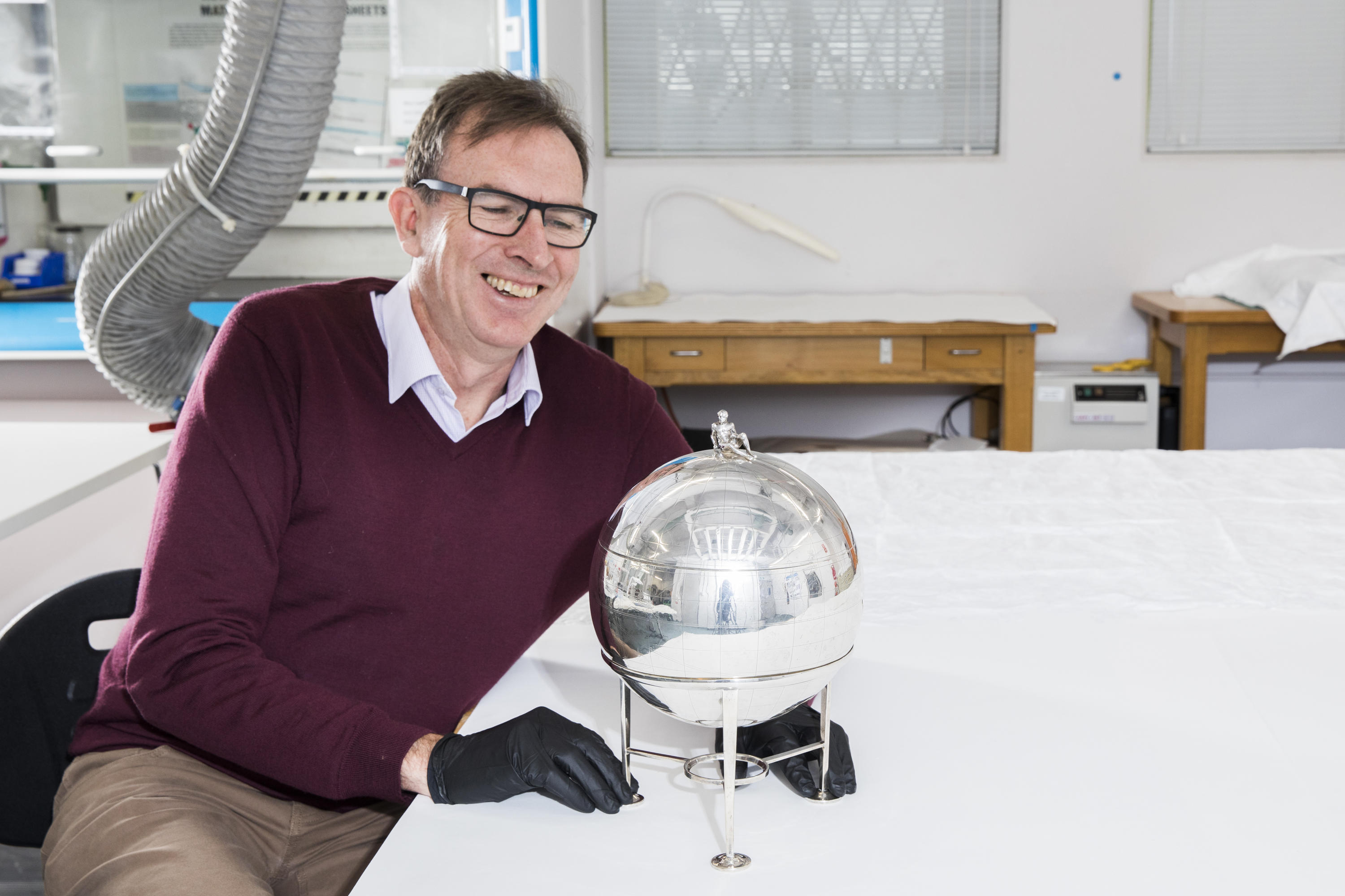 Richard Neville with the Globular punchbowl showing track of James Cook's first voyage on HMS Endeavour, probably commissioned by Joseph Banks