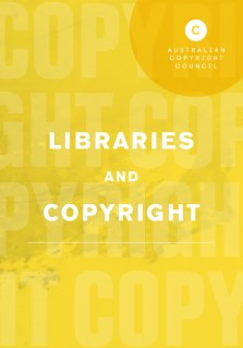Yellow background with words "Libraries and copyright" in white