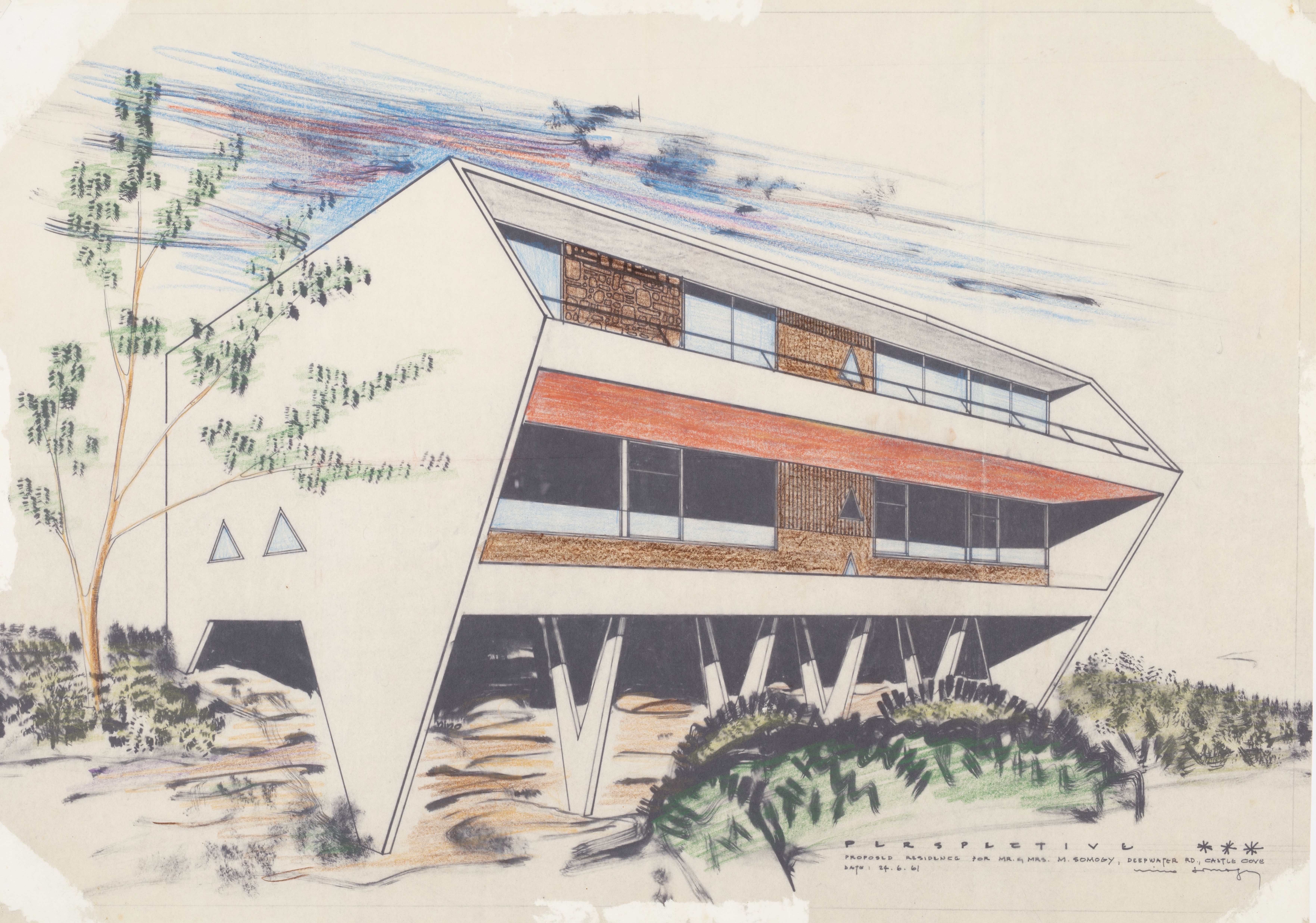 Proposed residence for Mr and Mrs M Somogy, Deepwater Road, Castle Cove, designed by Nino Sydney, 1961