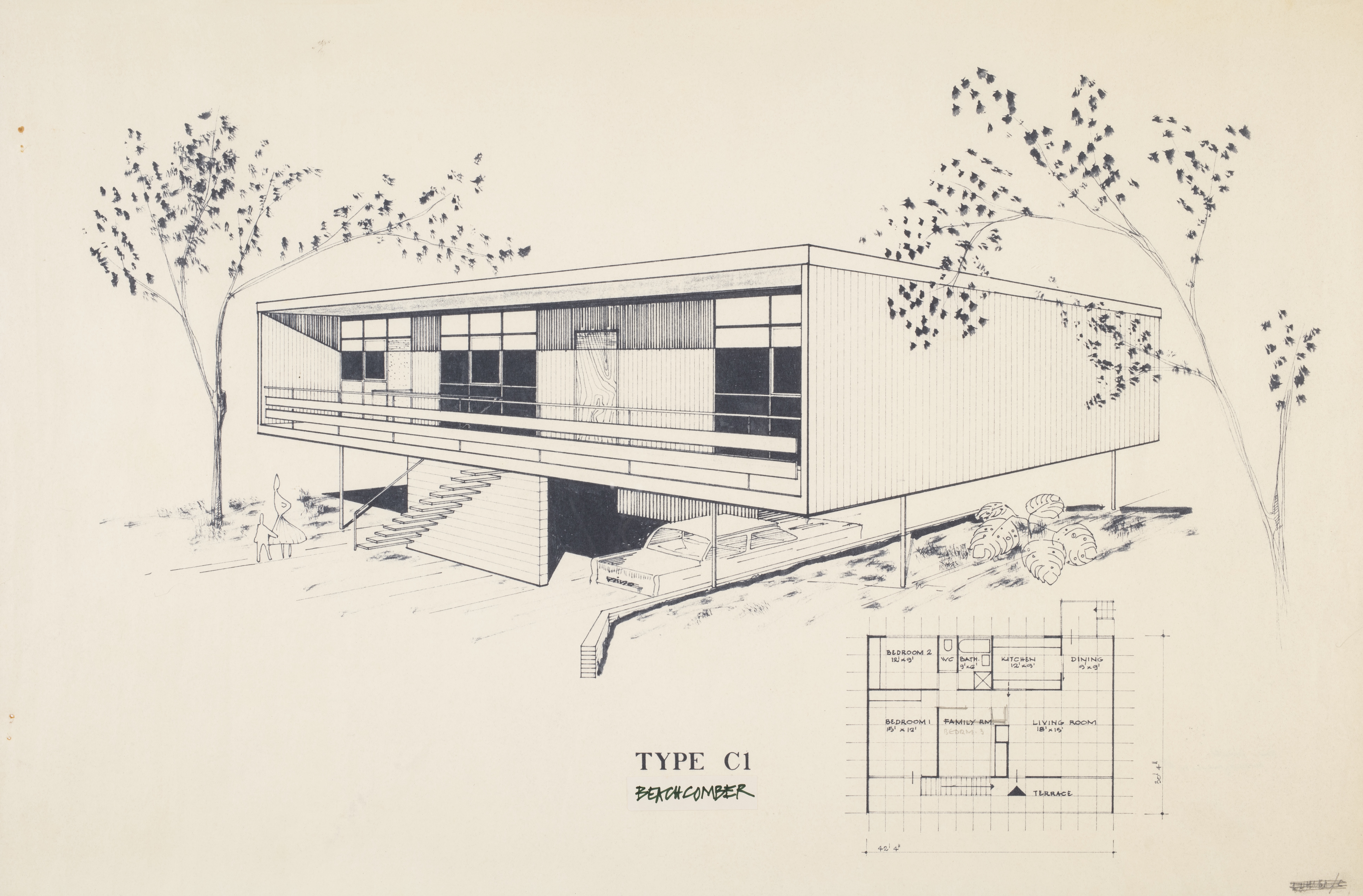 Design for the ‘Beachcomber’ project home, Nino Sydney for Lend Lease Homes, c 1961