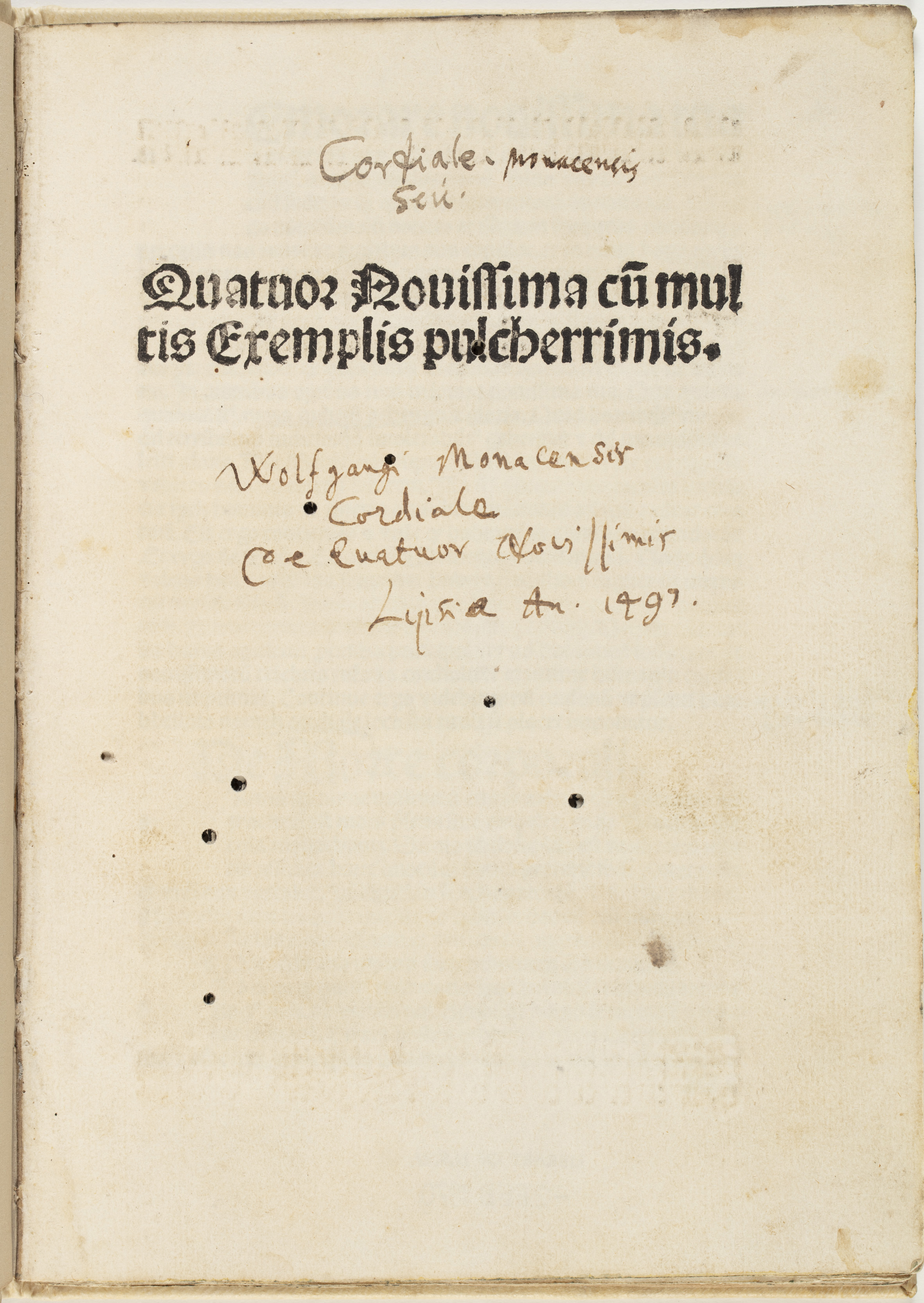 Quatuor nouissima cu[m] multis exemplis pulcherrimis, 1497, by Denis, the Carthusia