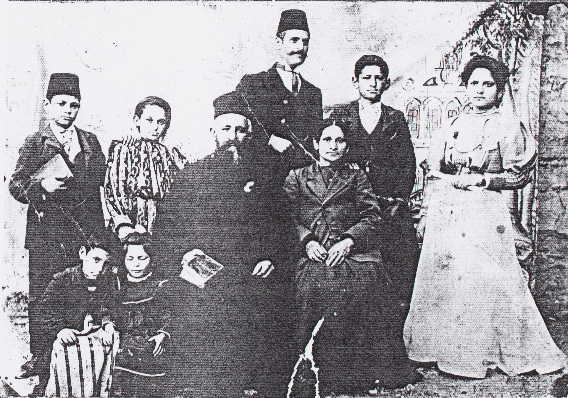 A black and white portrait of an Armenian family.