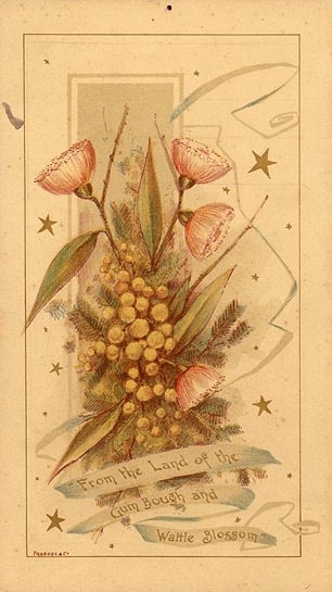 From the land of the gum bough and wattle blossom', card from the Alfred Lee album of Federation ephemera