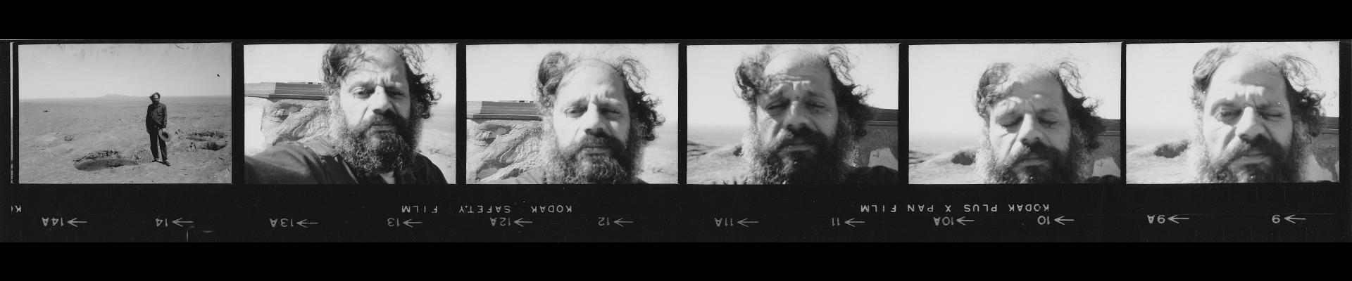 Contact sheet photos of the poet in Central Australia. Courtesy of the Estate of Allen Ginsberg