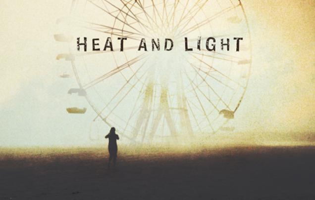 Person standing in front of a ferris wheel on book cover of Heat and Light by Ellen Van Neerven