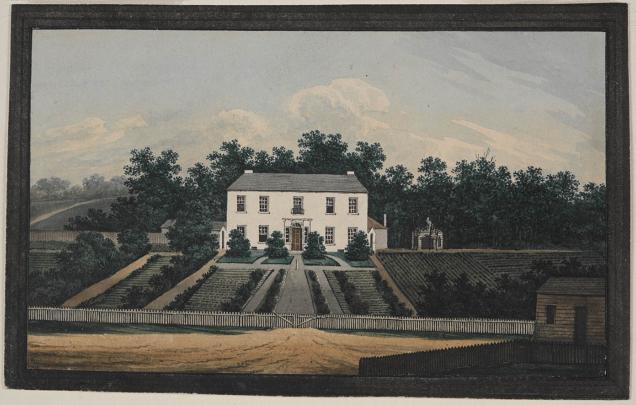 Painting of a house on a field