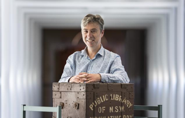 Cameron Morley with the Public Library of NSW Circulating Box
