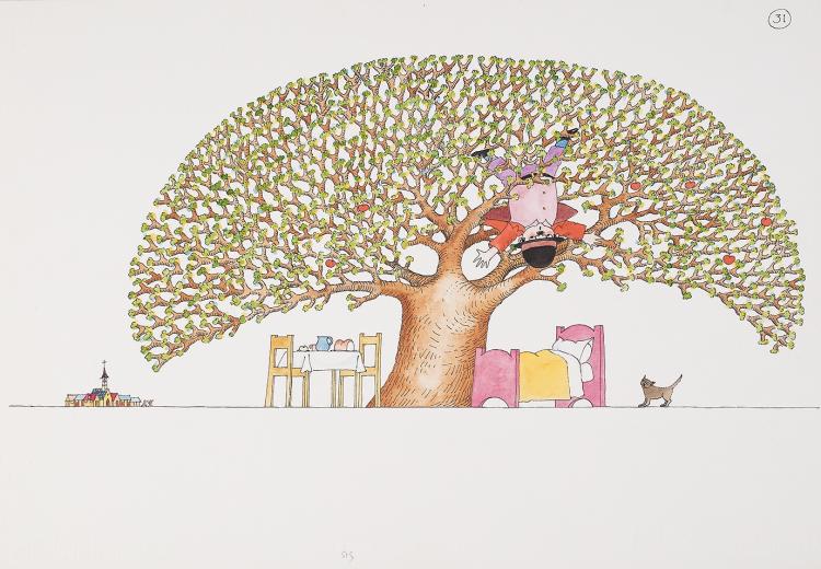 Watercolour for the children’s book Mr McGee, c 1987, by Pamela Allen