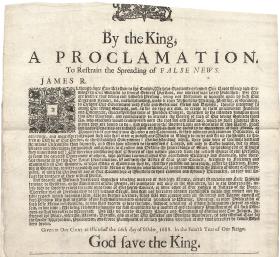 ‘By the King: A proclamation to restrain the spreading of false news’, London, 1674 