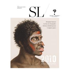 Drawing of Indigenous man with face painted on cover of 2010 New South Wales State Library Magazine